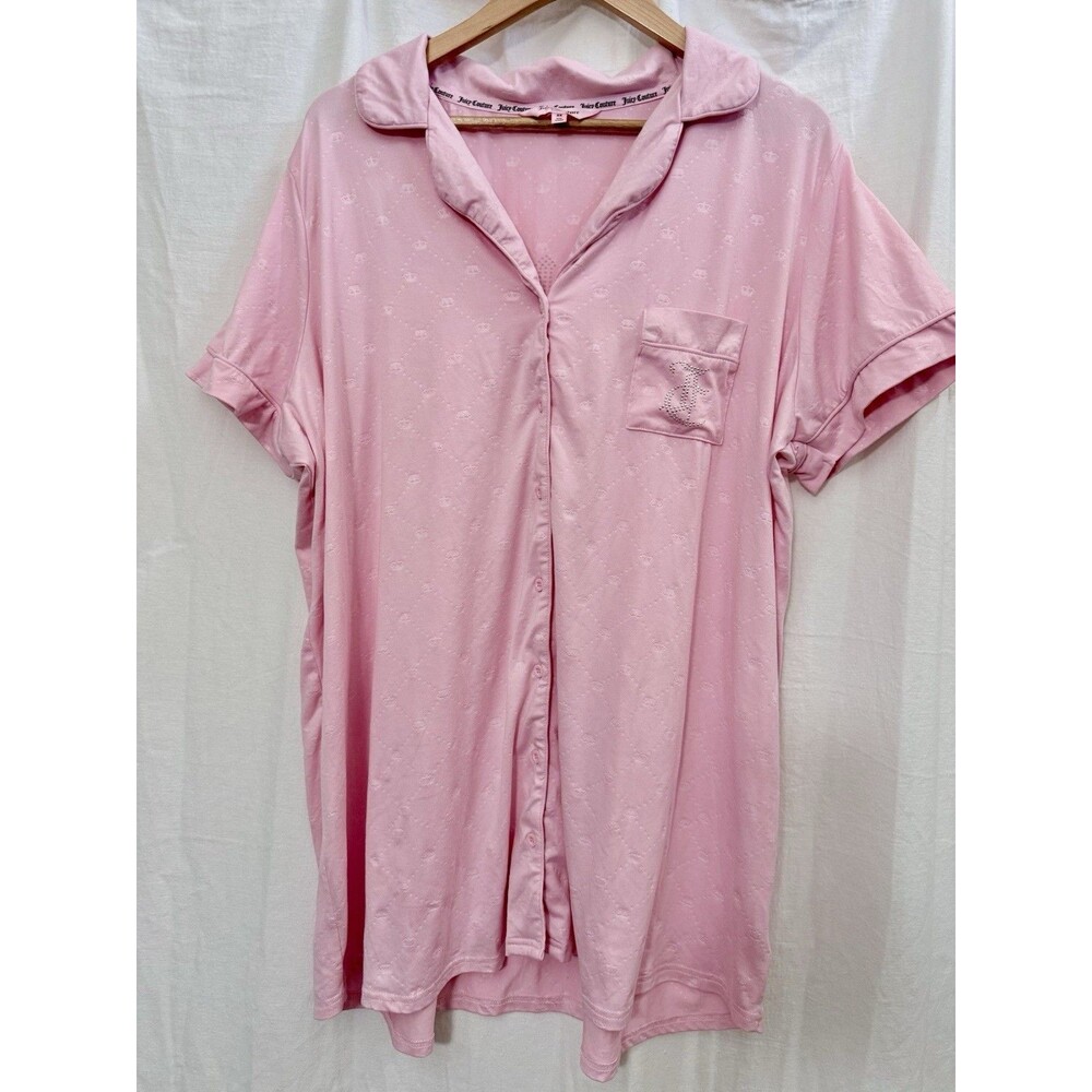NWOT Juicy Couture Y2K Pink Crown Pajama Top 2X Rhinestone Logo Lounge Soft
